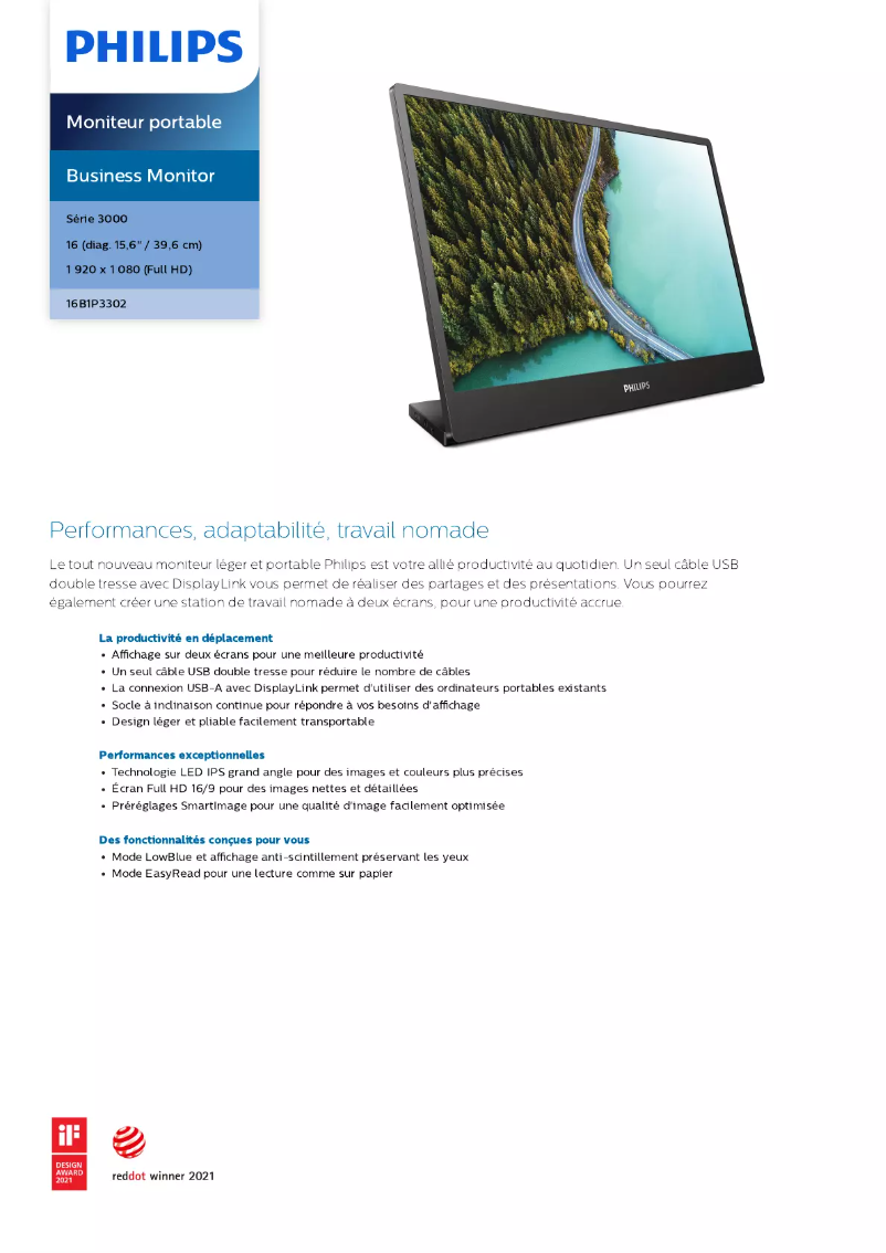 Page 1 of the manual Technical Sheet Philips 16B1P3302