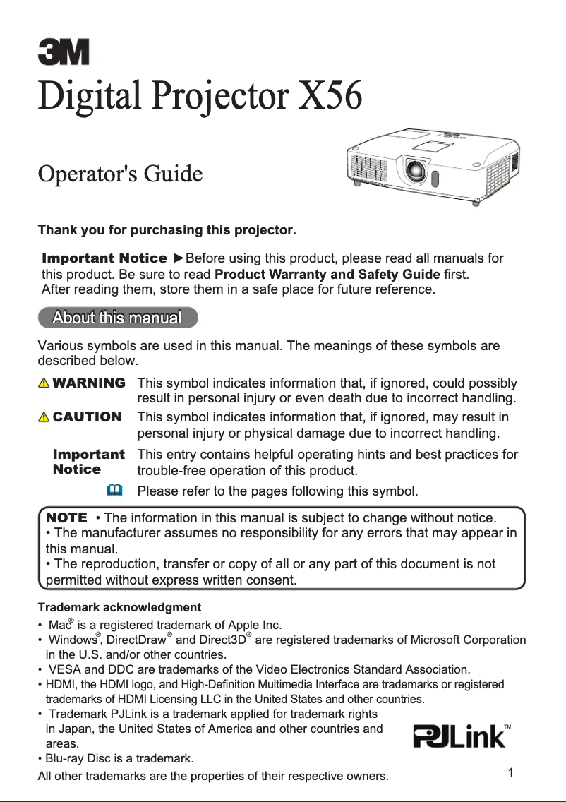 First page image of the manual for X56