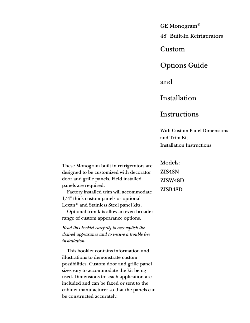 First page image of the manual for ZWWP48