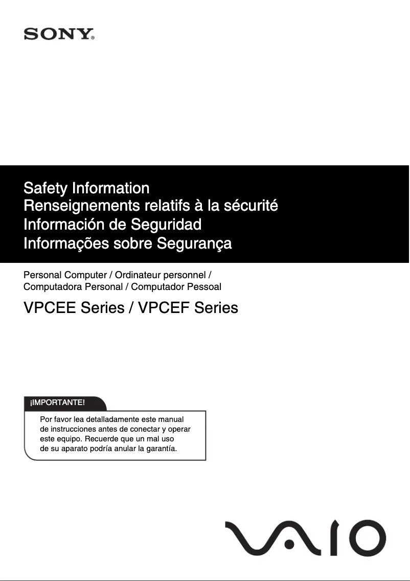 First page image of the manual for Vaio VPCEE32FX