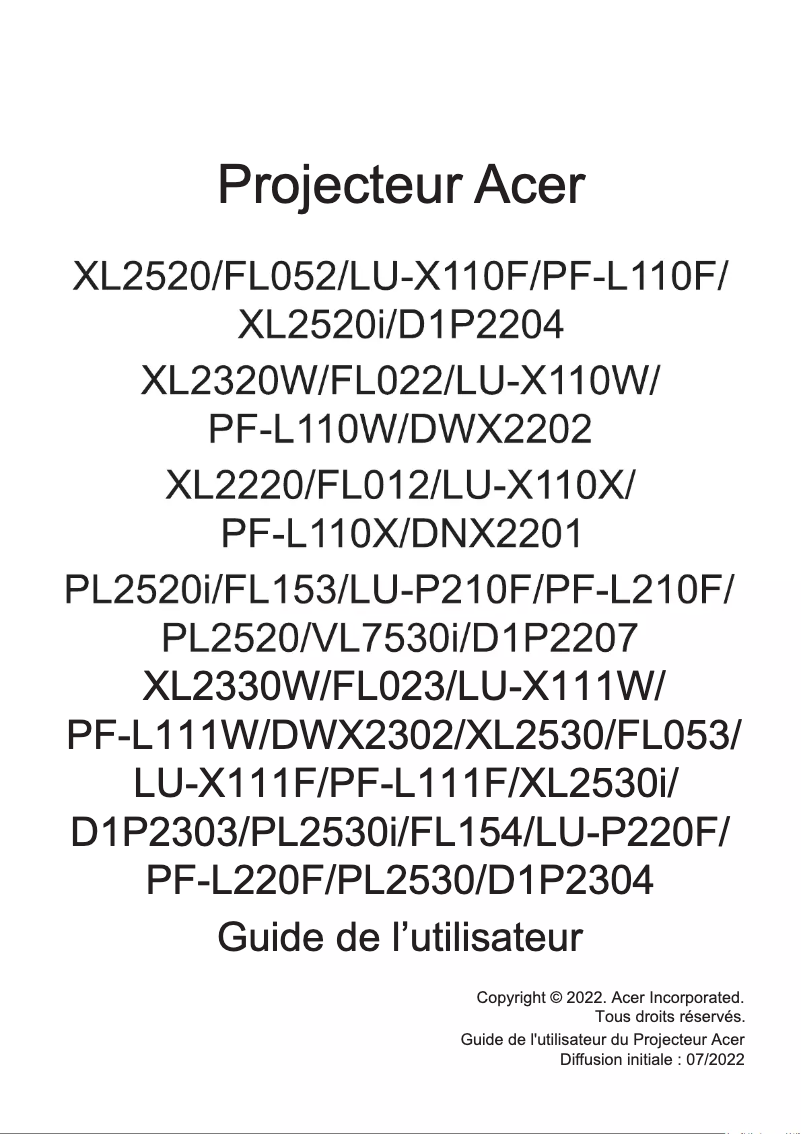 First page image of the manual for PL2530i