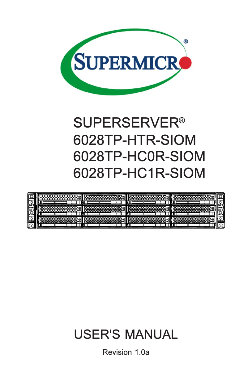 First page image of the manual for SuperServer 6028TP-HC0R-SIOM