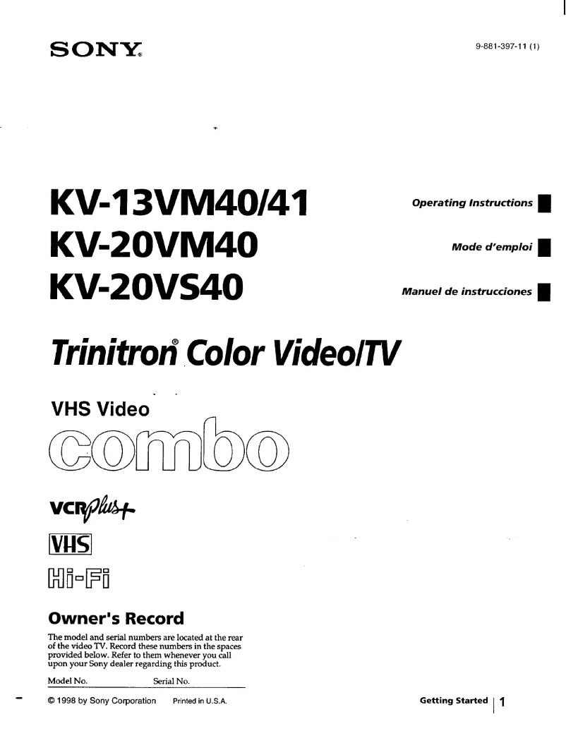 Page 1 of the manual User Manual Sony KV-13VM40