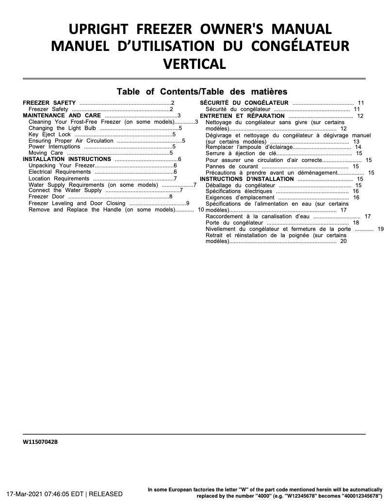 First page image of the manual for WSR57R18D