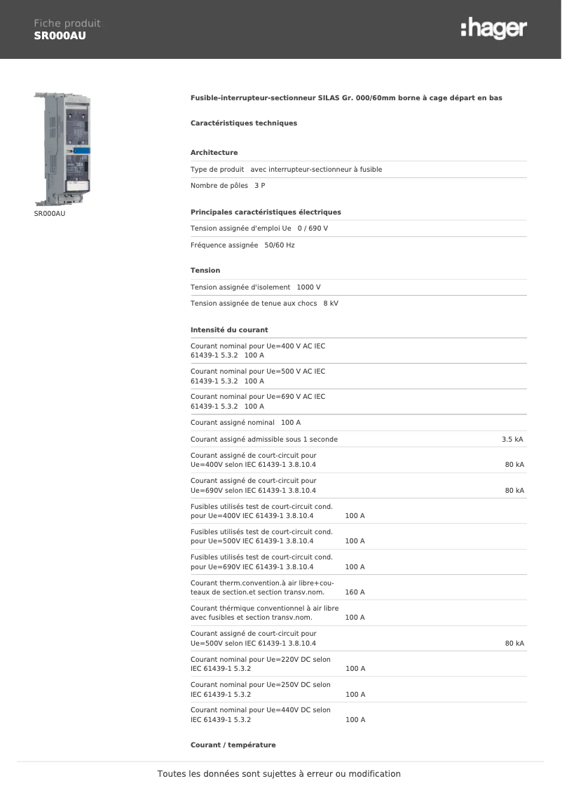 First page image of the manual for SR000AU