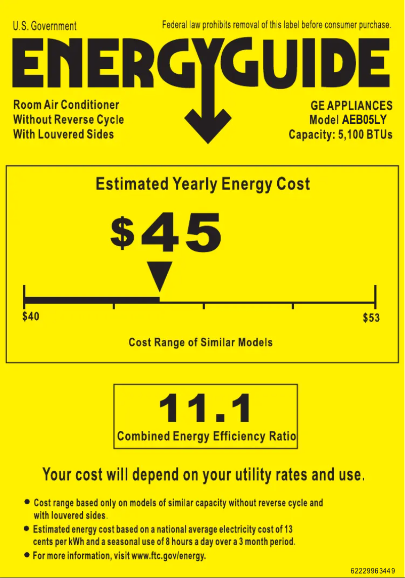 Page 1 of the manual Energy Label GE AEB05LY