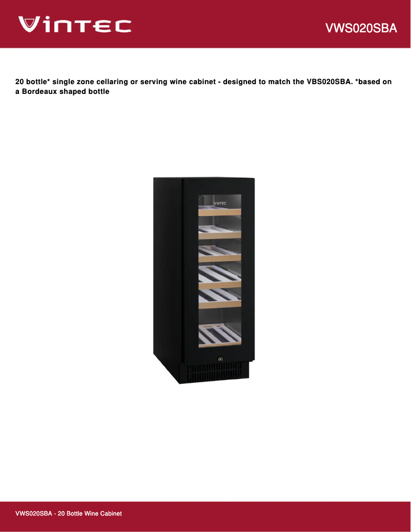 First page image of the manual for VWS020SBB