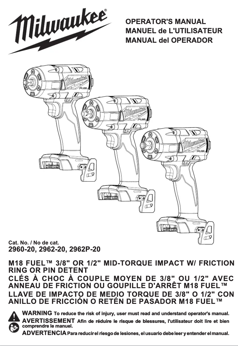 First page image of the manual for M18 Fuel 2962P-22