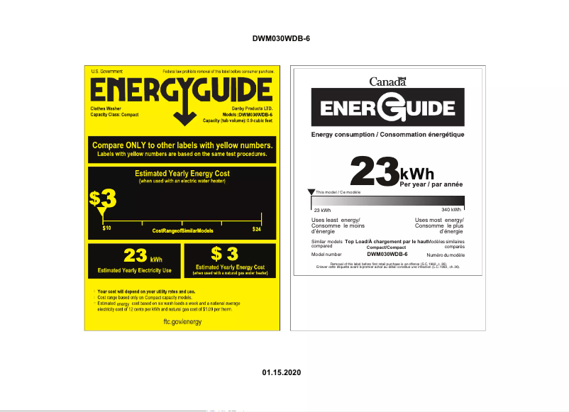 Page 1 of the manual Energy Label Danby DWM030WDB-6
