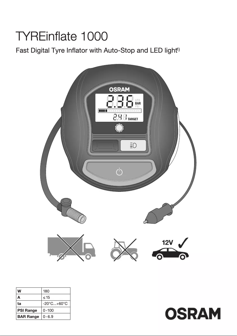Page 1 of the manual Instructions / Assembly Osram TYREinflate 1000