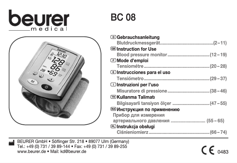 Page 1 of the manual User Manual Beurer BC 08