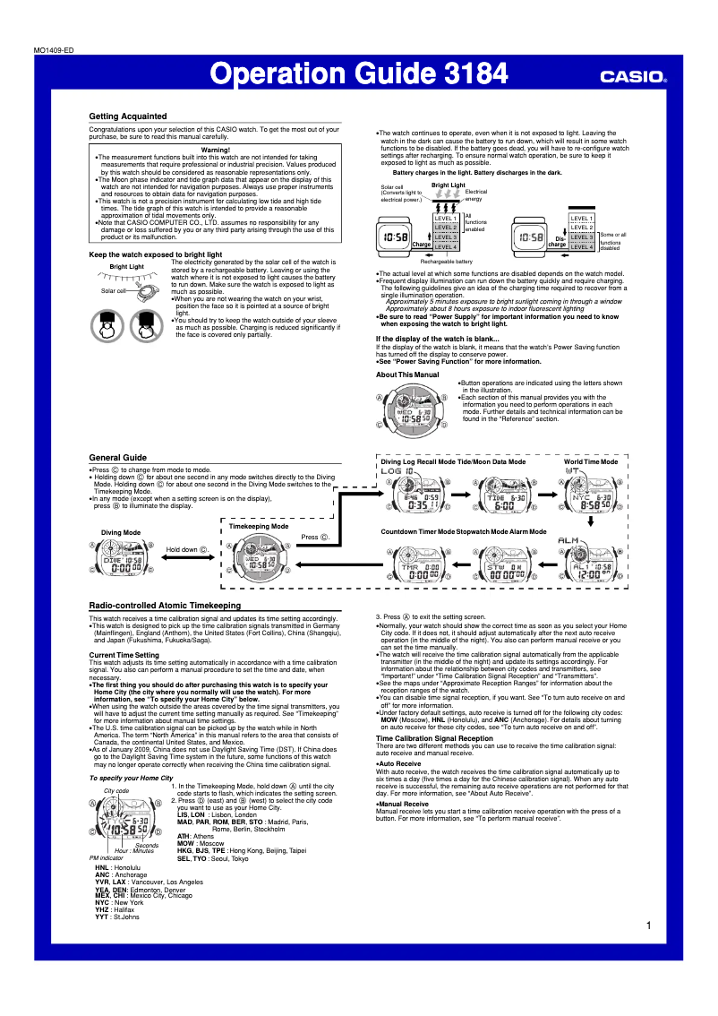 First page image of the manual for G-Shock GWF-1035F-1DR
