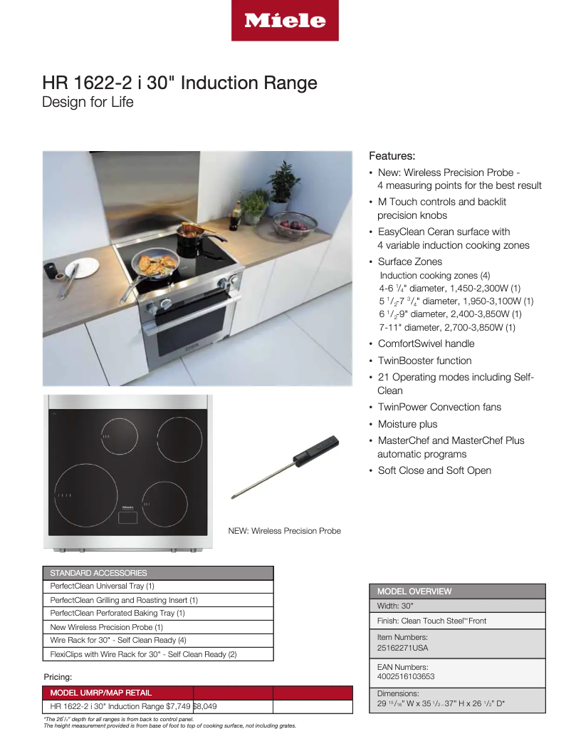 Page 1 of the manual Technical Sheet Miele HR 1622-2 30