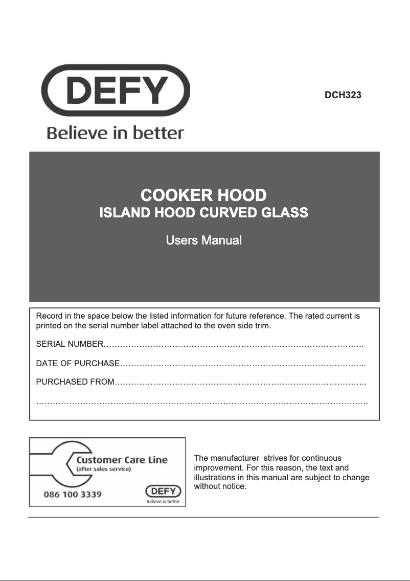 Page 1 of the manual User Manual Defy DCH 323