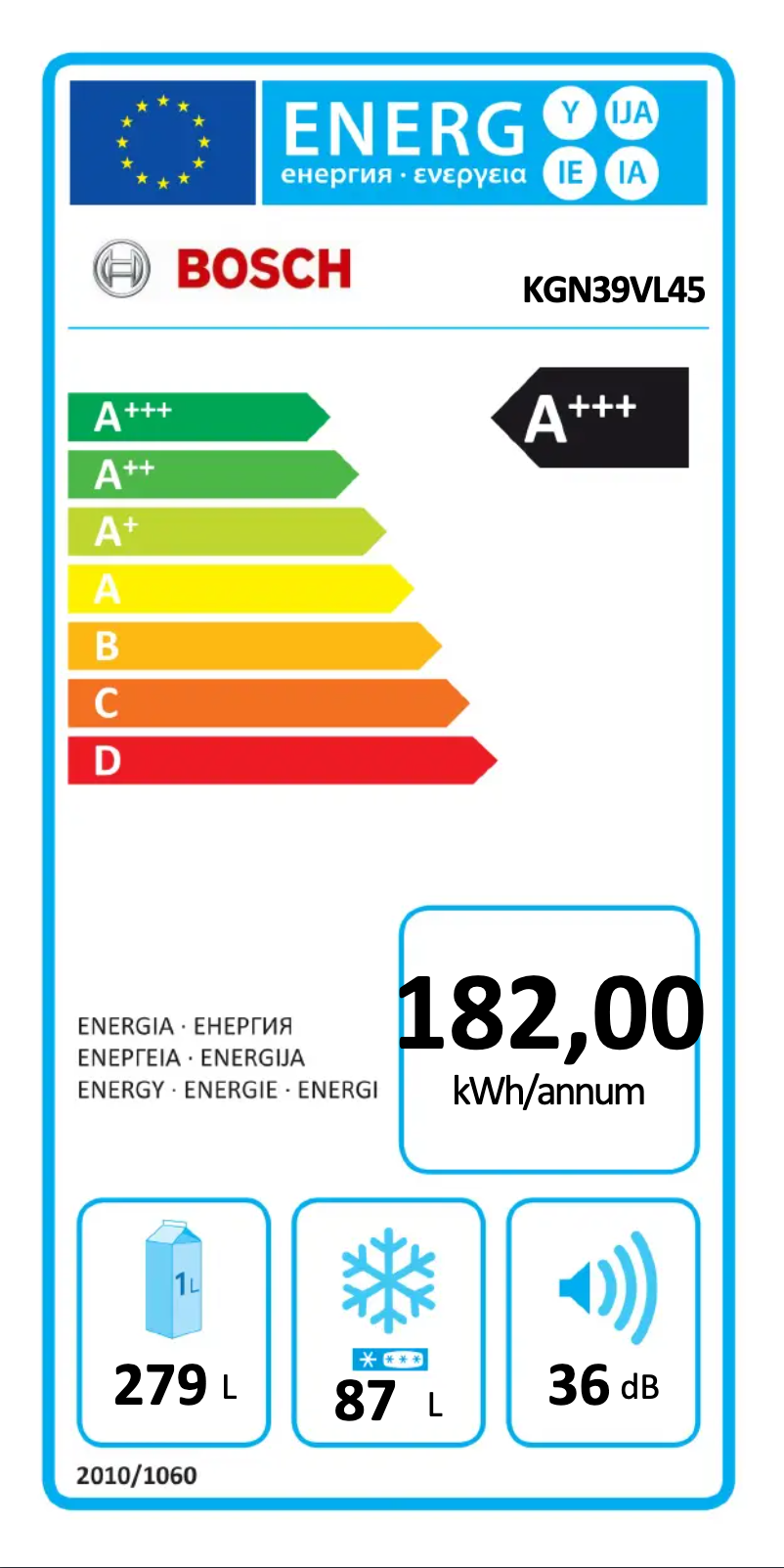 Page 1 of the manual Energy Label Bosch Serie | 4 KGN39VL45
