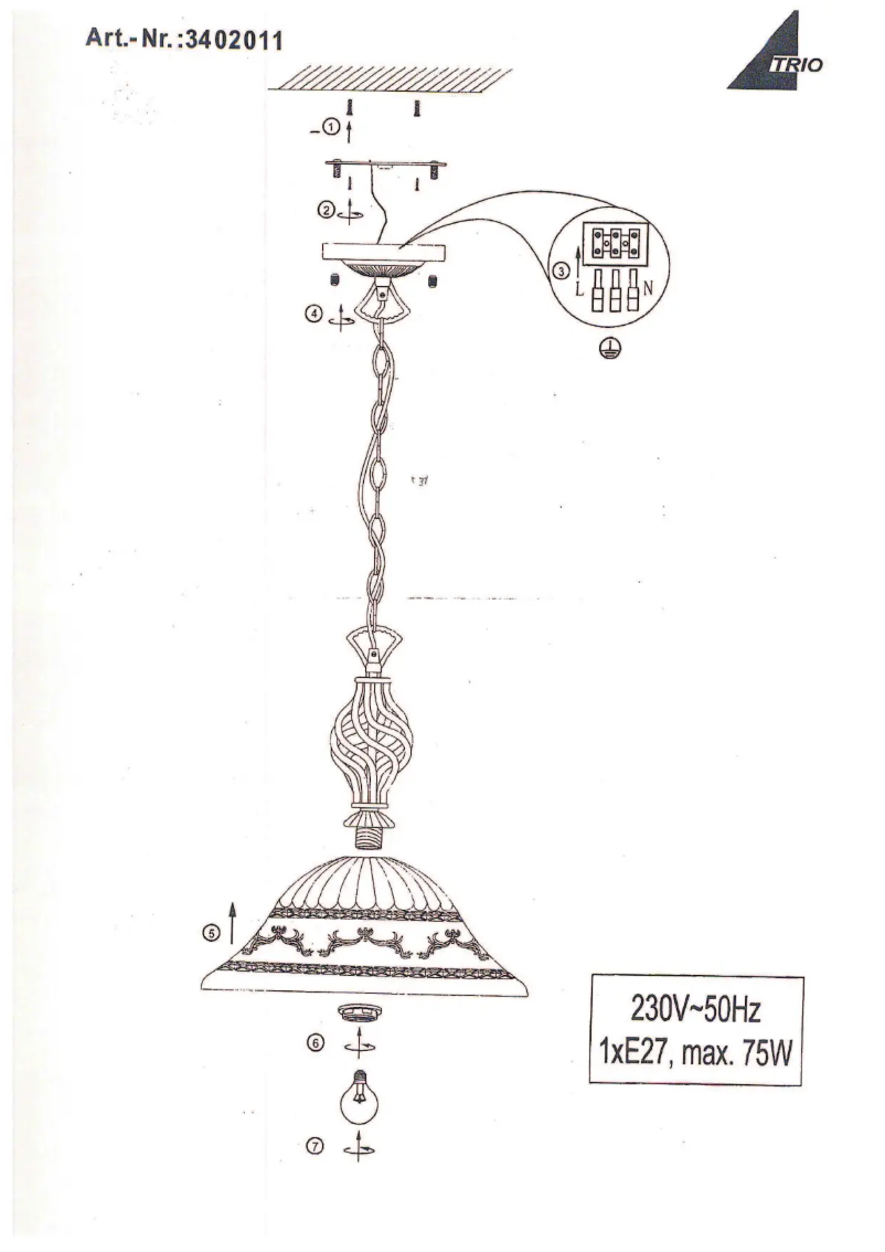 Page 1 of the manual User Manual Trio Lighting Elegant 1