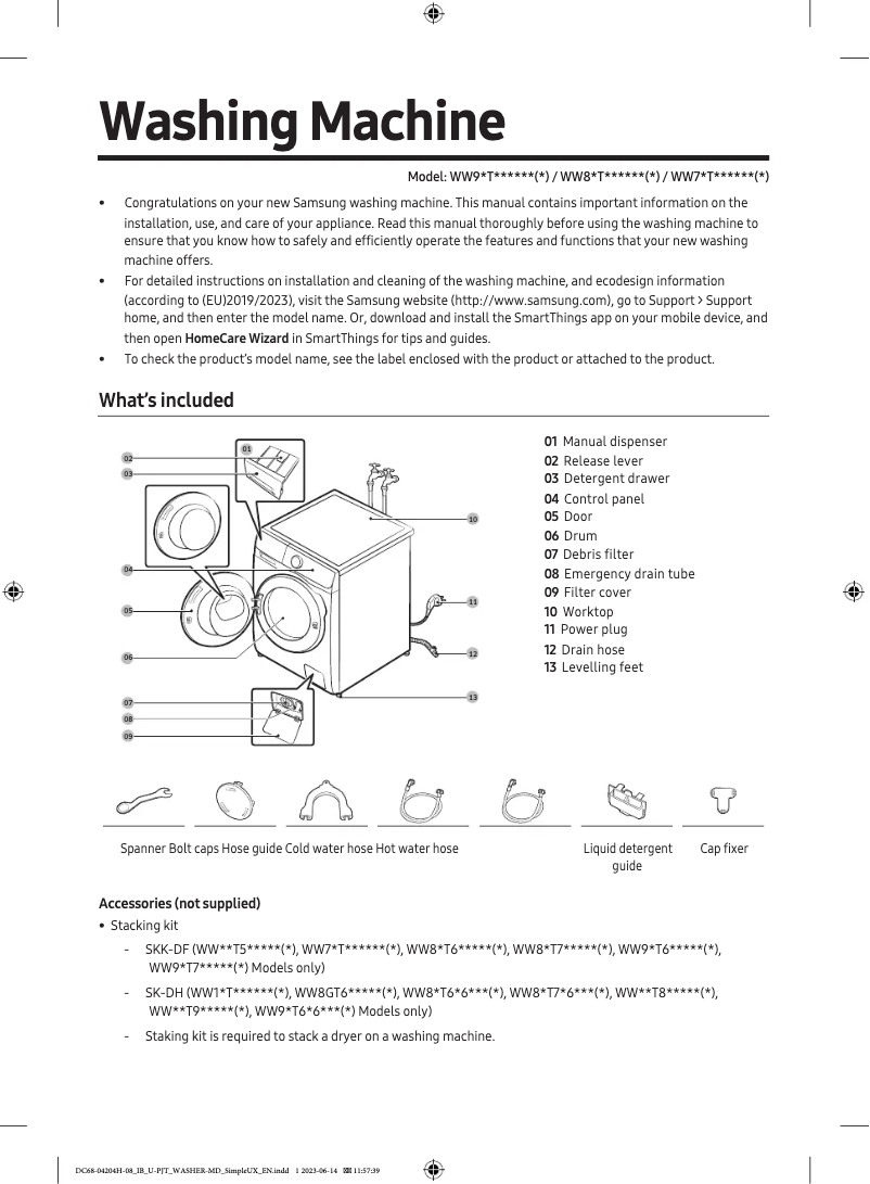 Page 1 of the manual Quick Start Guide Samsung WW80T654DLE