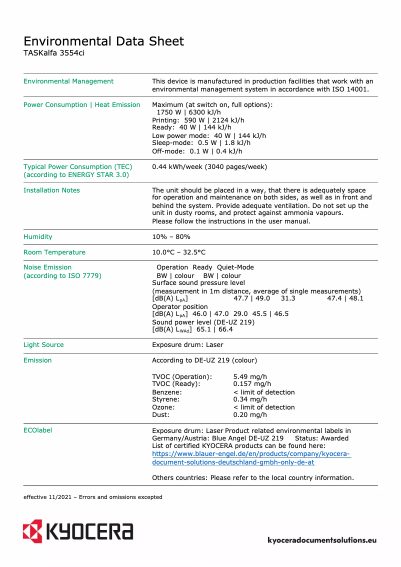 First page image of the manual for TASKalfa 3554ci