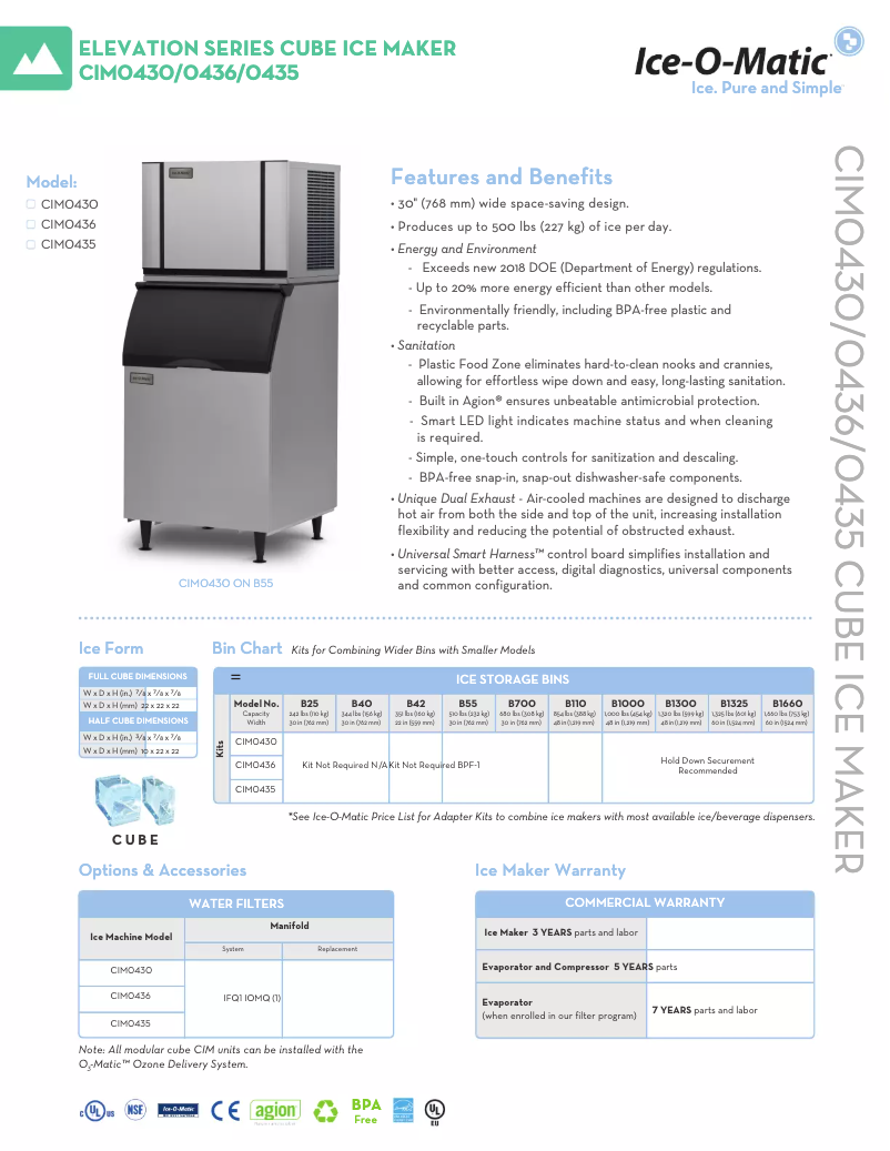 Page 1 of the manual Technical Sheet Ice-O-Matic CIM0430HA