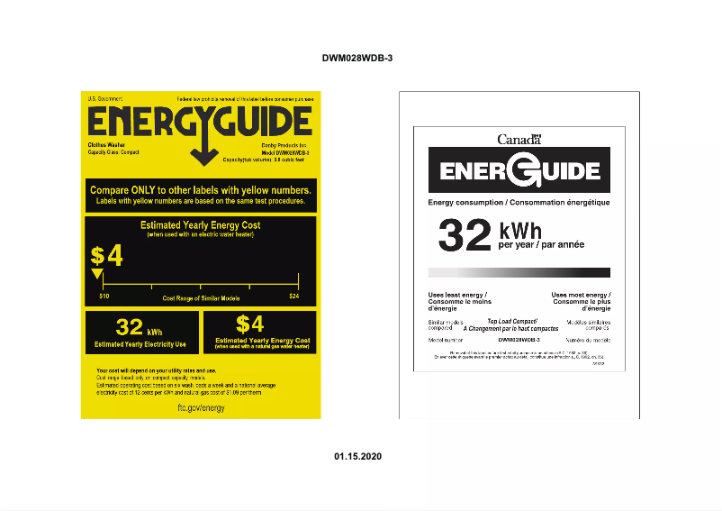 Page 1 of the manual Energy Label Danby DWM028WDB-3