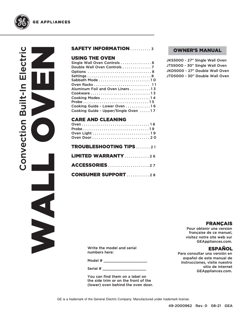 First page image of the manual for JTS5000DNBB