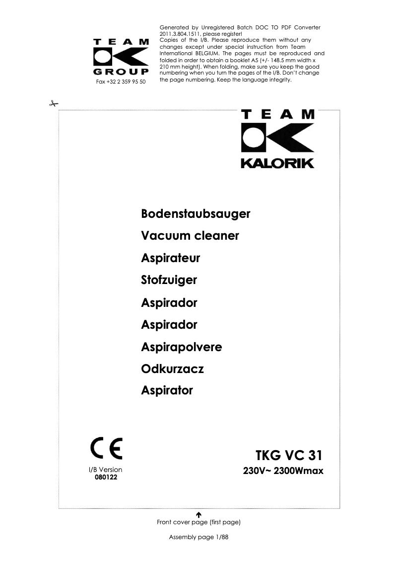 First page image of the manual for TKG VC 31