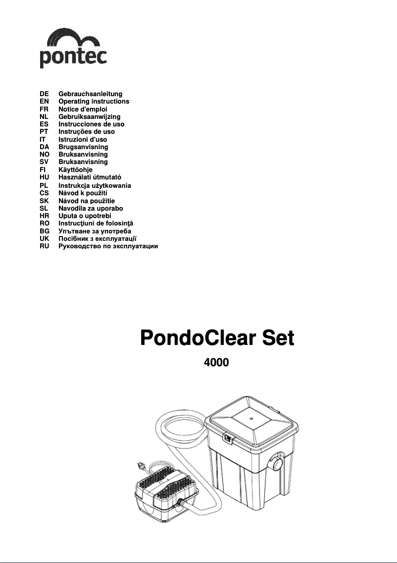 First page image of the manual for PondoClear Set 4000
