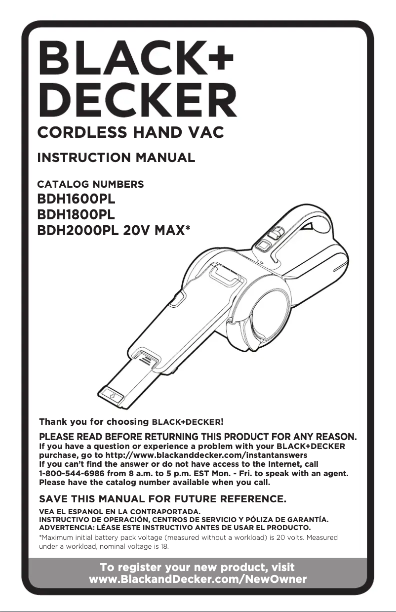 Page 1 of the manual User Manual Black & Decker BDH2000PL