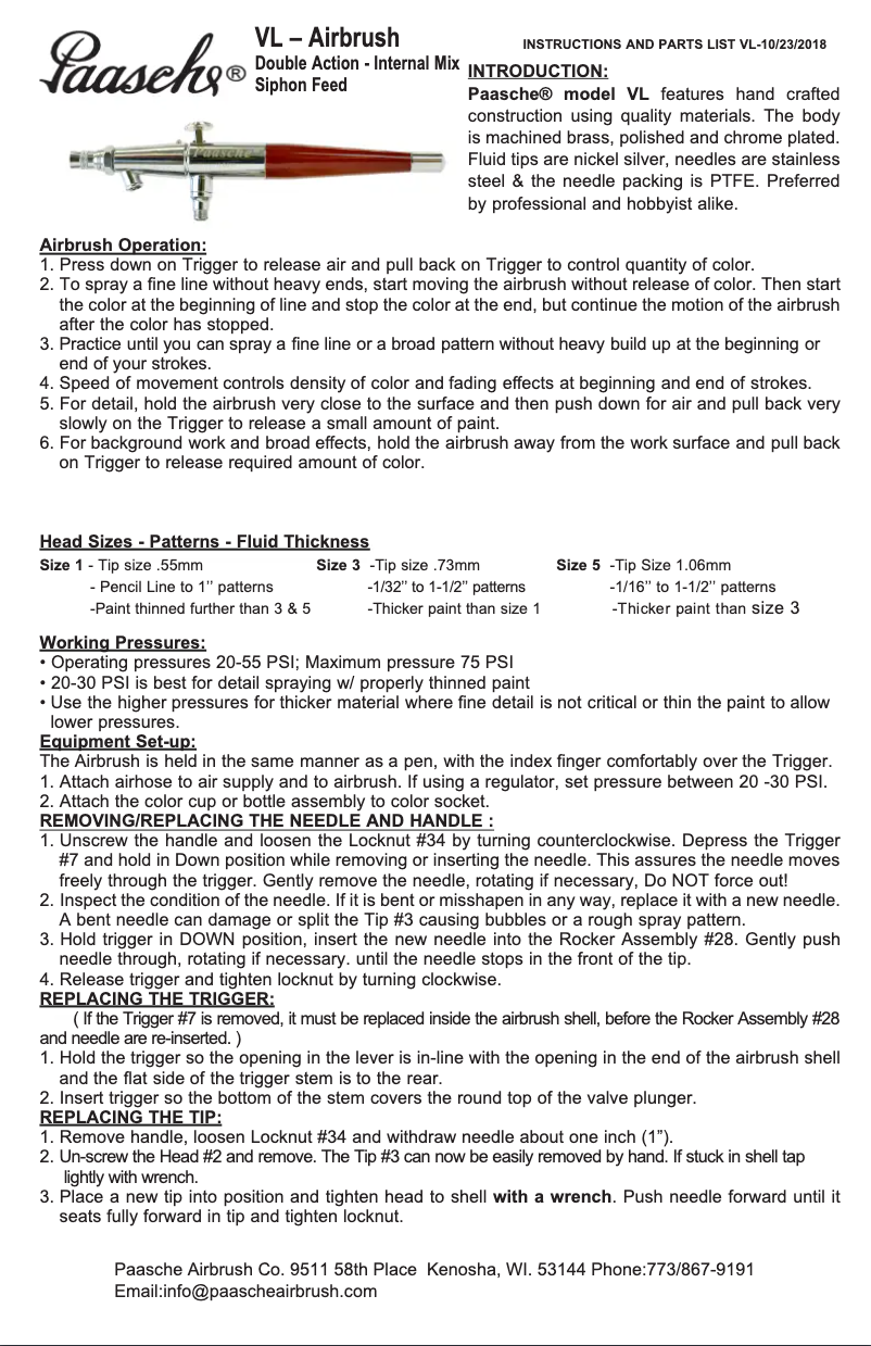 Page 1 of the manual User Manual Paasche VL-3AS