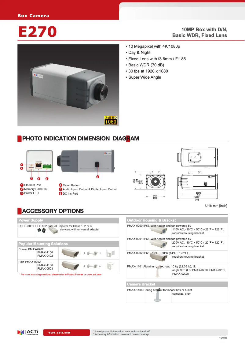 Page 1 of the manual Technical Sheet ACTi E270