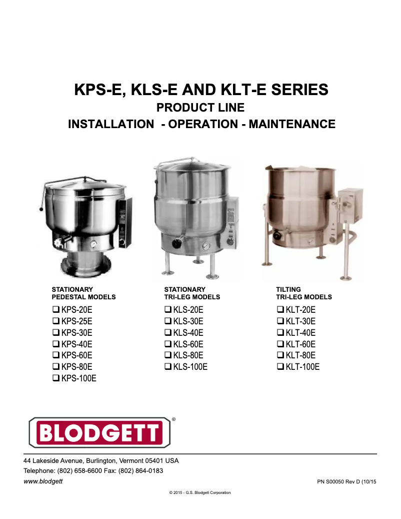 Page 1 of the manual User Manual Blodgett KLT-40E