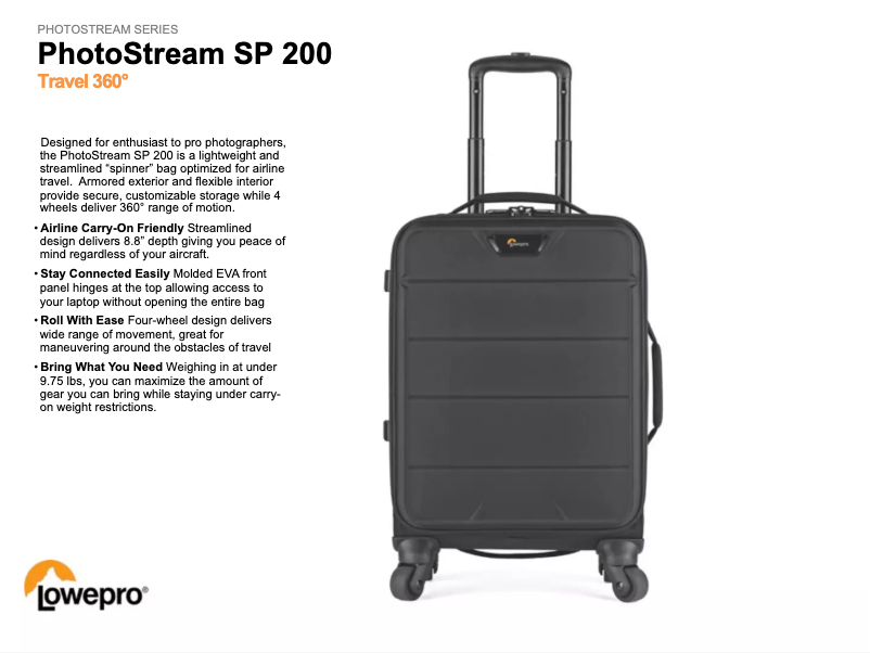 First page image of the manual for PhotoStream SP 200