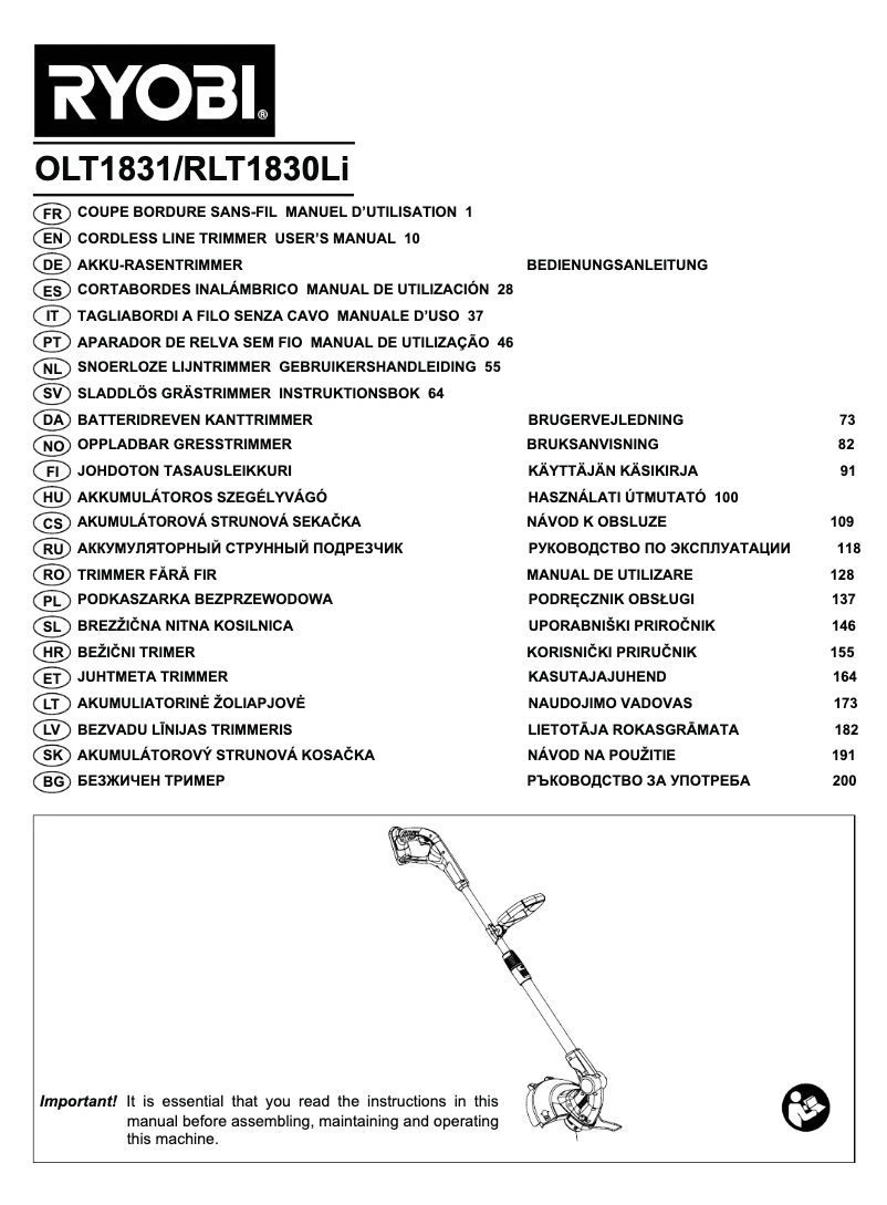 First page image of the manual for RLT1830LI