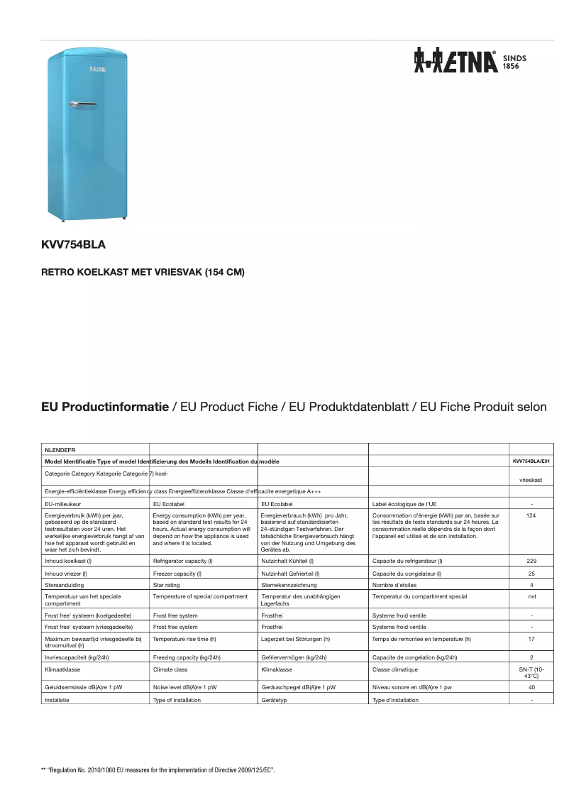 First page image of the manual for KVV754BLA