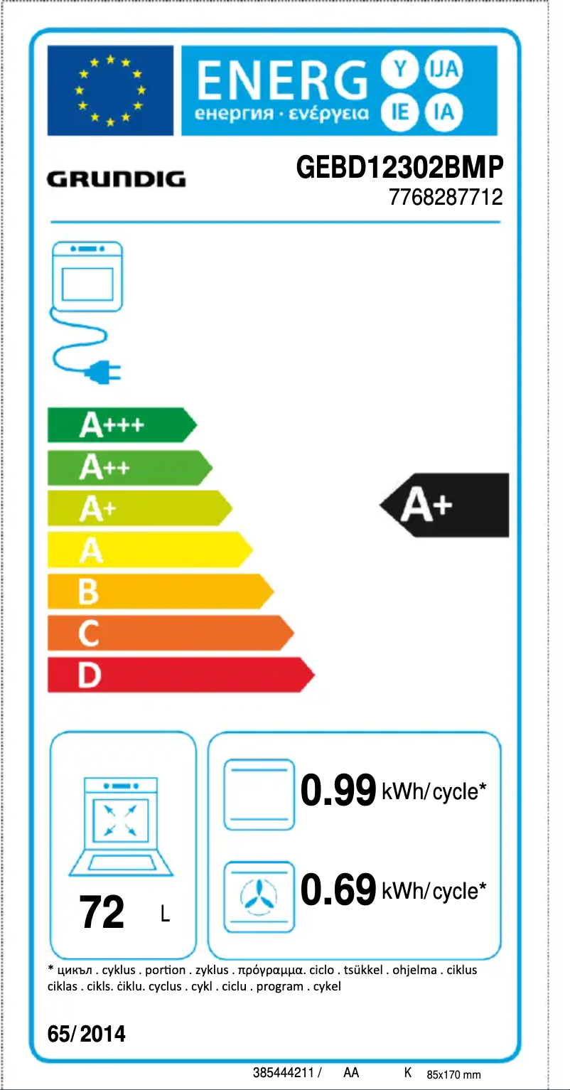 Page 1 of the manual Energy Label Grundig GEBD12302BMP
