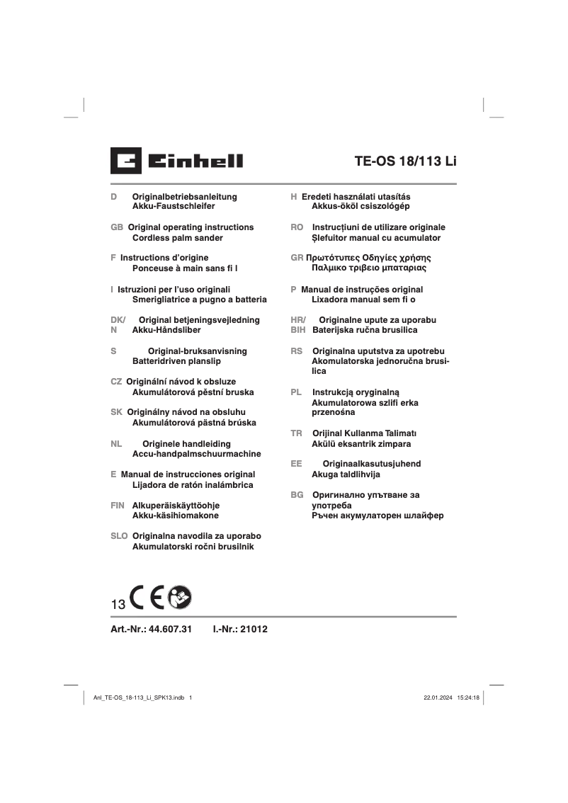 Page 1 of the manual User Manual Einhell TE-OS 18/113 Li