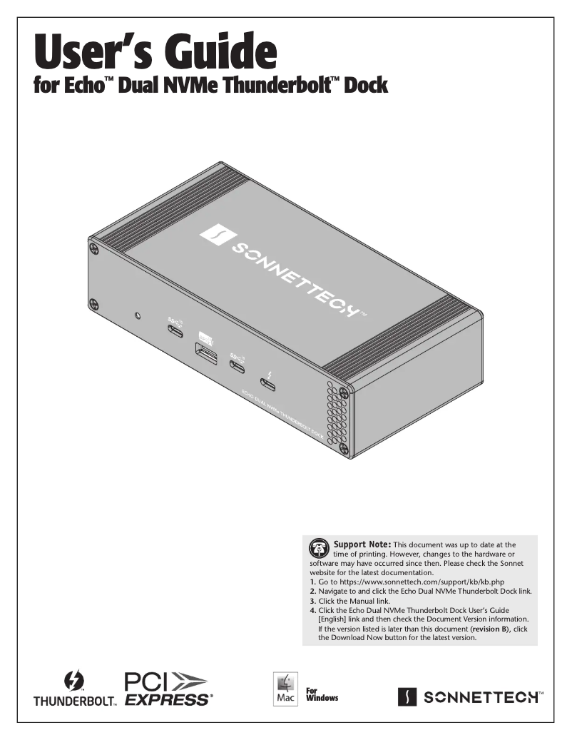First page image of the manual for Echo Dual NVMe Thunderbolt Dock