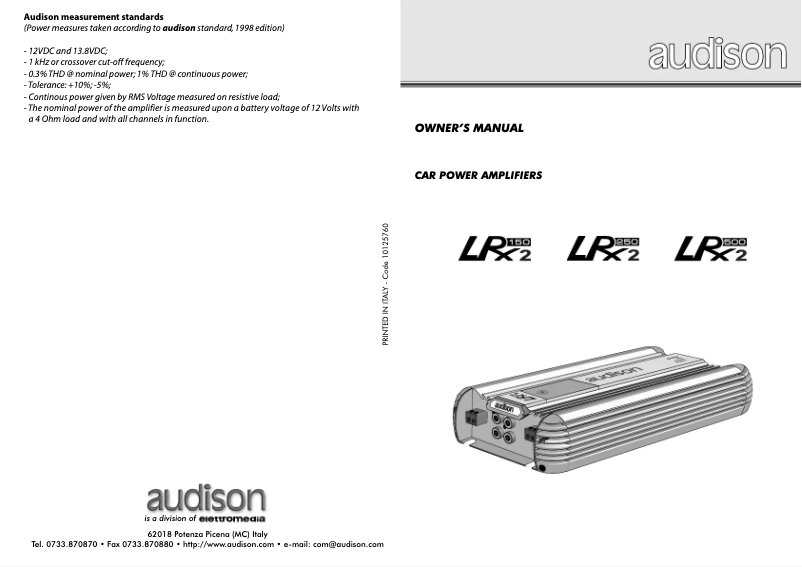 Page 1 of the manual User Manual Audison LRx 2.500