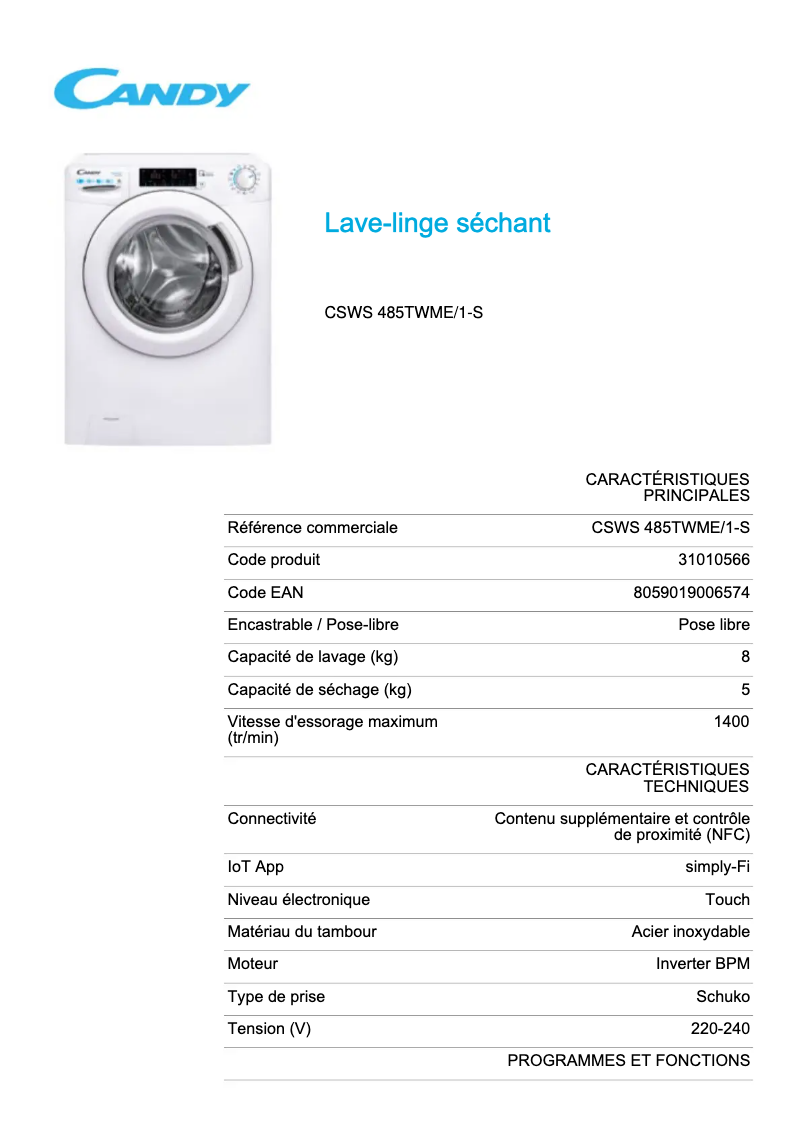 First page image of the manual for CSWS 485TWME/1-S