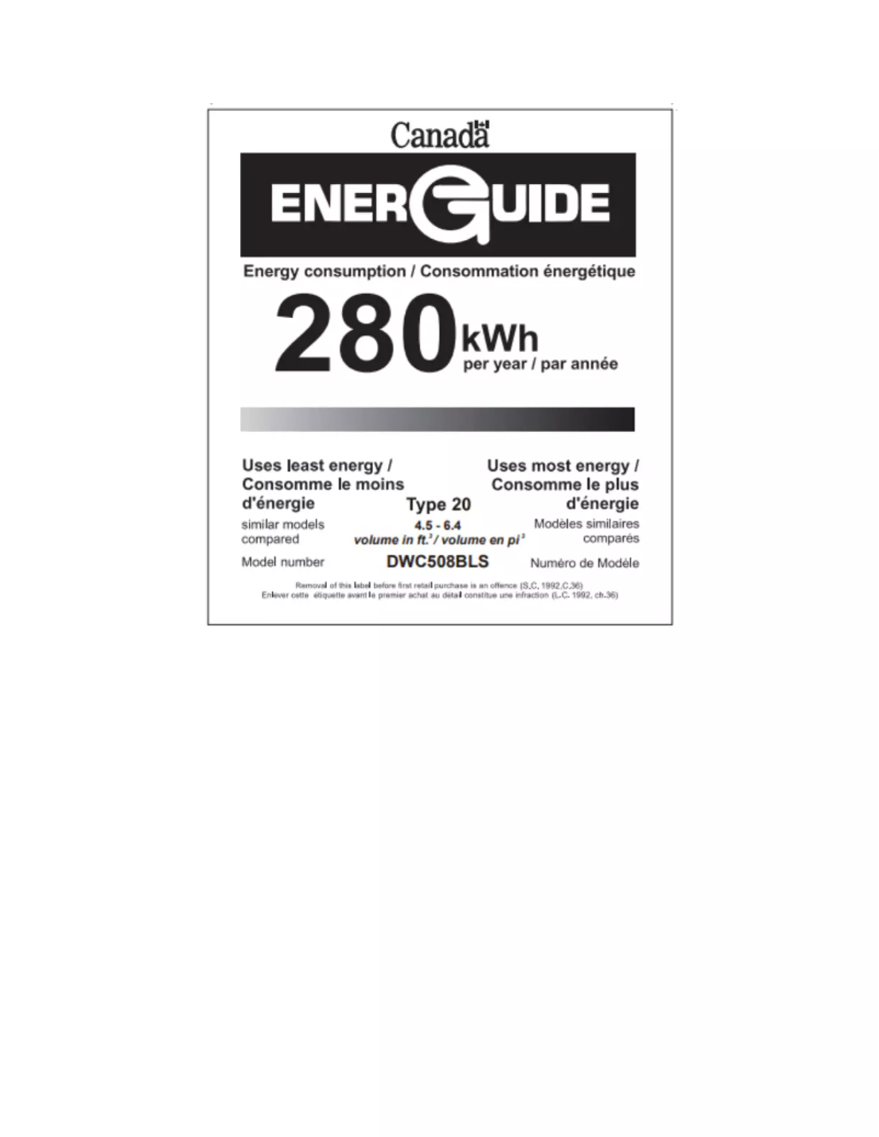 Page 1 of the manual Energy Label Danby DWC508BLS