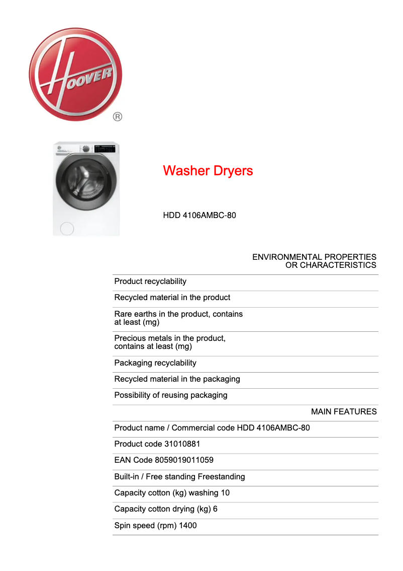 First page image of the manual for H-WASH&DRY 500 HDD 4106AMBC-80