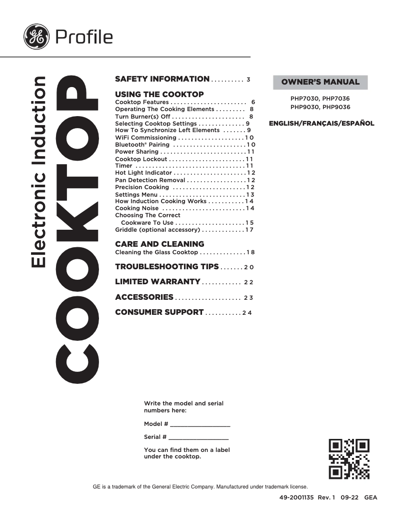 First page image of the manual for Profile PHP9030DTBB