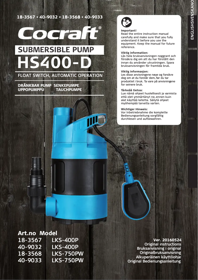 First page image of the manual for HS 400-D