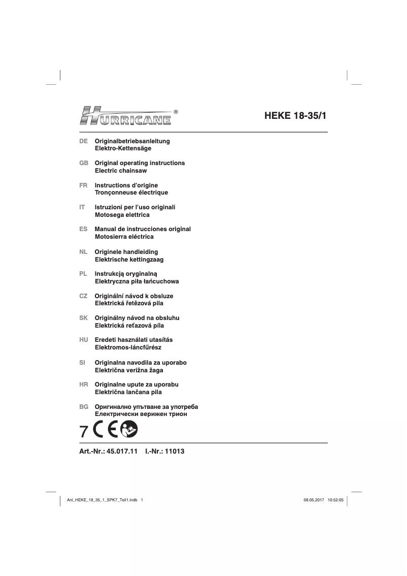 Page 1 of the manual User Manual Hurricane HEKE 18-35/1
