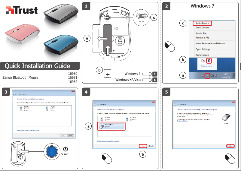 First page image of the manual for Zanoo Bluetooth Mouse
