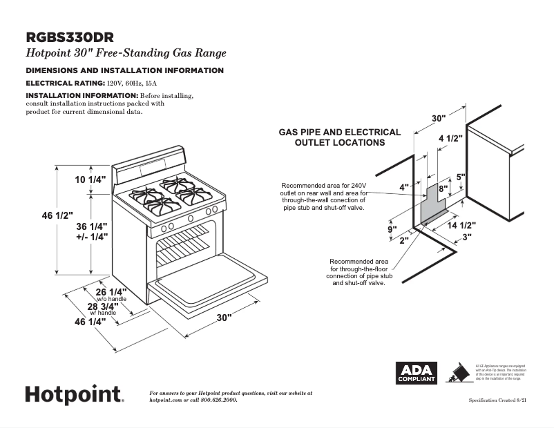 Page 1 of the manual Technical Sheet Hotpoint RGBS330DRBB