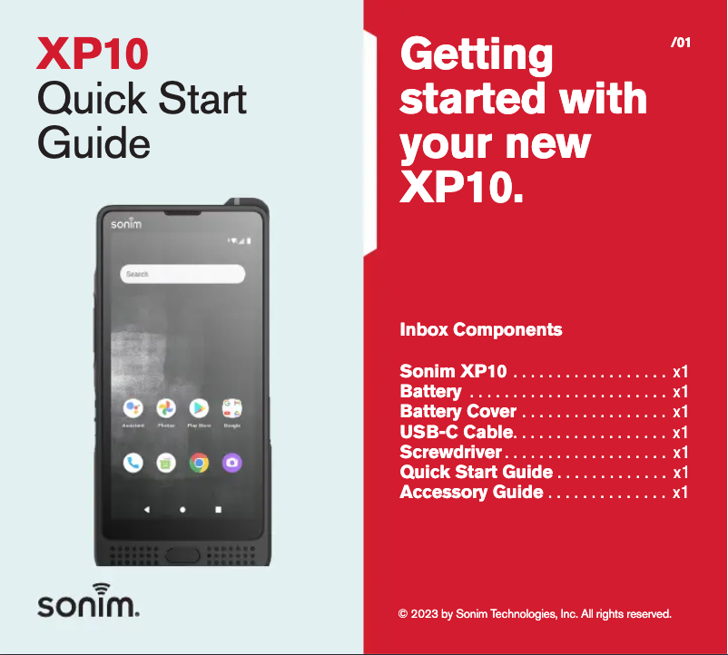 Page 1 of the manual Quick Start Guide Sonim XP10 (AT&T)