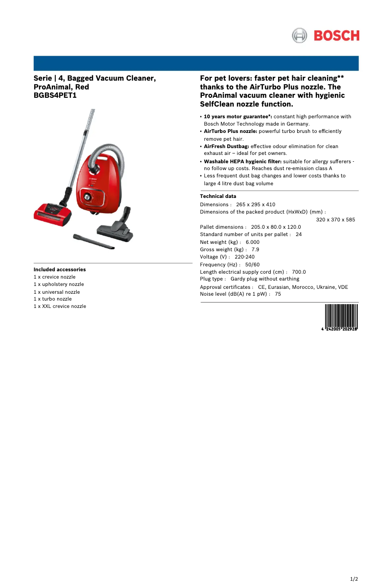 First page image of the manual for Serie 4 ProAnimal BGBS4PET1