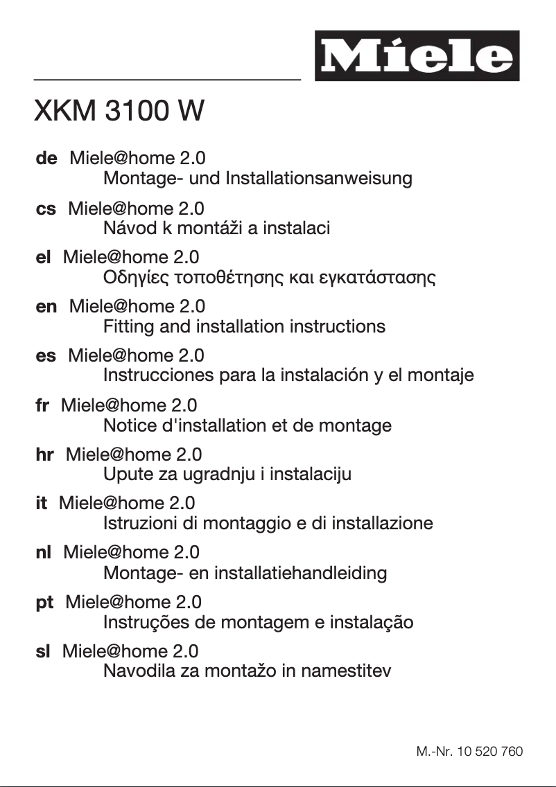 Page 1 of the manual User Manual Miele XKM 3100 W