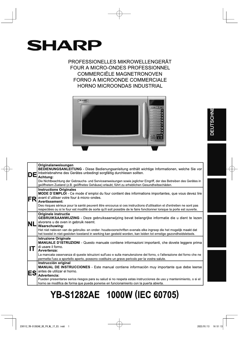 Page 1 of the manual User Manual Sharp YB-S1282AE